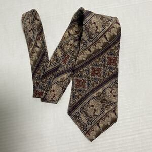 Vintage Van Heusen Tie Ornate Floral Medallion Baroque Scroll Brown Burgundy 90s